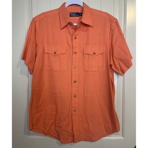 Polo Ralph Lauren Shirt Mens L Orange Linen Cotton Blend Camp SS Button Up Shirt